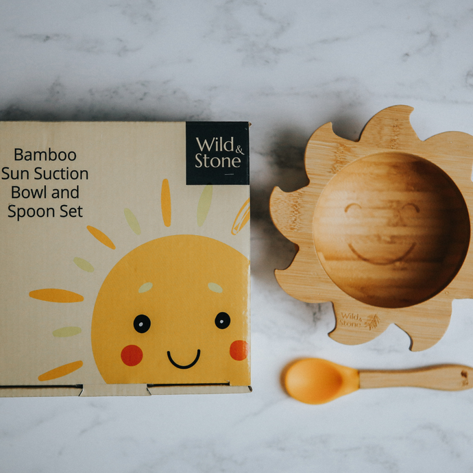 Baby Bamboo Sunshine Bowl and Spoon Set: yellow spoon and suction base.