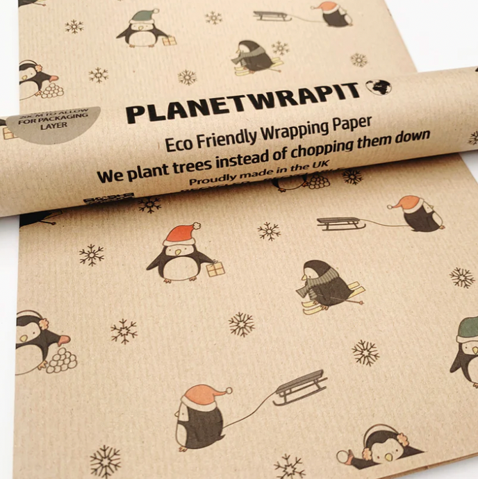 Recycled Wrapping Paper - Christmas Penguins - Refill Mill