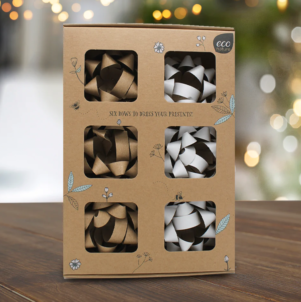 Six paper bows in a kraft box