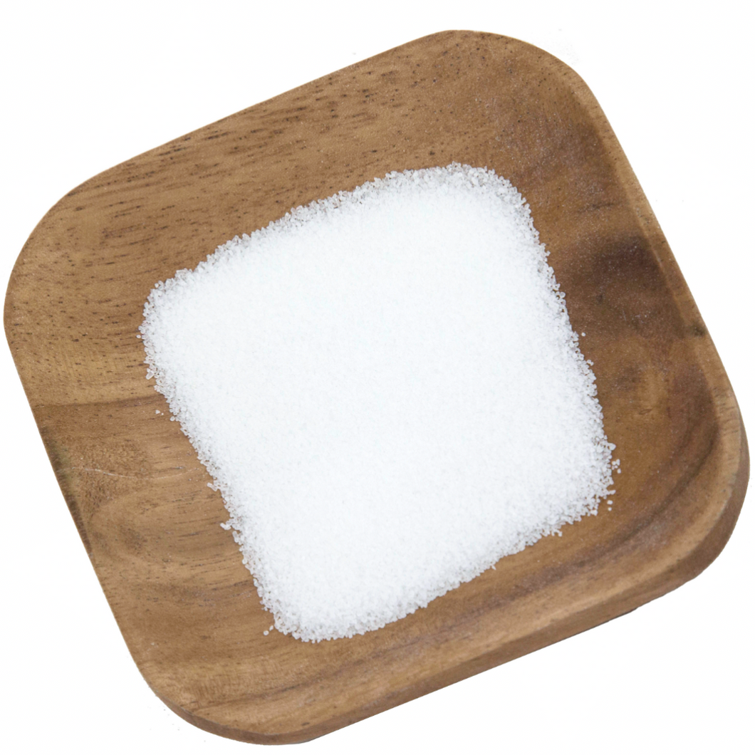 Natural fine sea salt in wooden bowl - Refill Mill