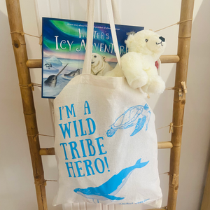 Recycled soft toy hunter the polar bear with matching book and tote bag