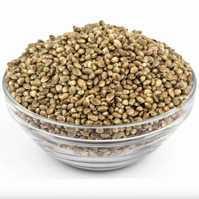 Organic hemp seeds in bowl - refill mill