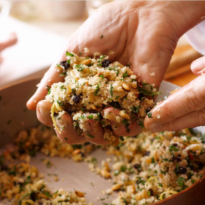 Hand rolling sage and onion stuffing balls