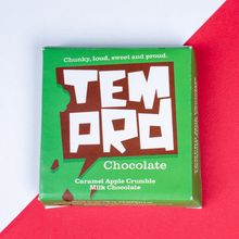 Load image into Gallery viewer, Temprd Chocolate Bar Small - Caramel Apple Crumble Milk Chocolate.
