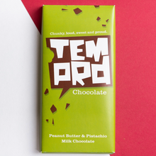 Load image into Gallery viewer, Temprd Chocolate Bar Large - Peanut Butter and Pistachio Milk Chocolate.
