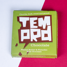 Load image into Gallery viewer, Temprd Chocolate Bar Small - Peanut Butter and Pistachio Milk Chocolate.
