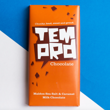 Load image into Gallery viewer, Temprd Chocolate Bar Large - Maldon Sea Salt &amp; Caramel Milk Chocolate
