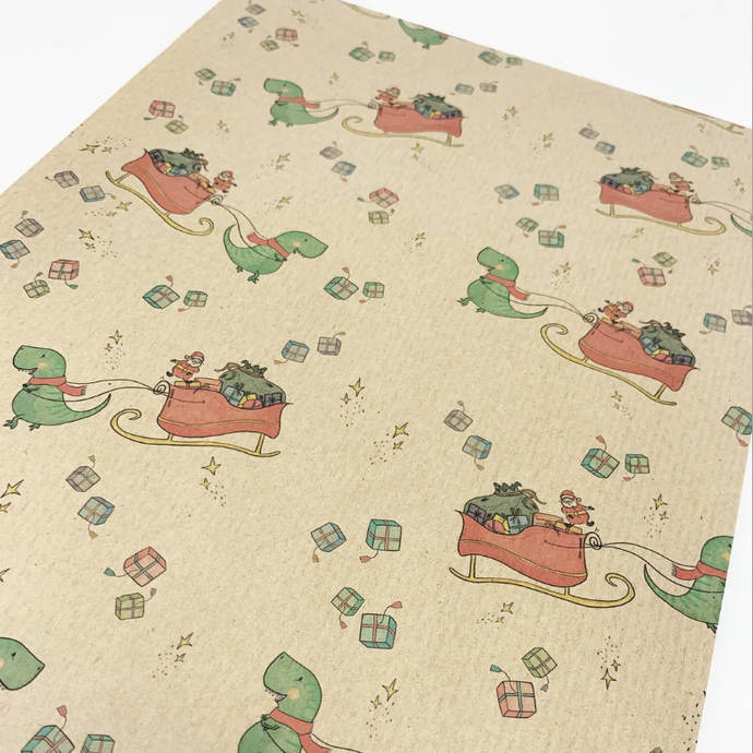 Recycled Wrapping Paper - Christmas Dinosaur - Refill Mill