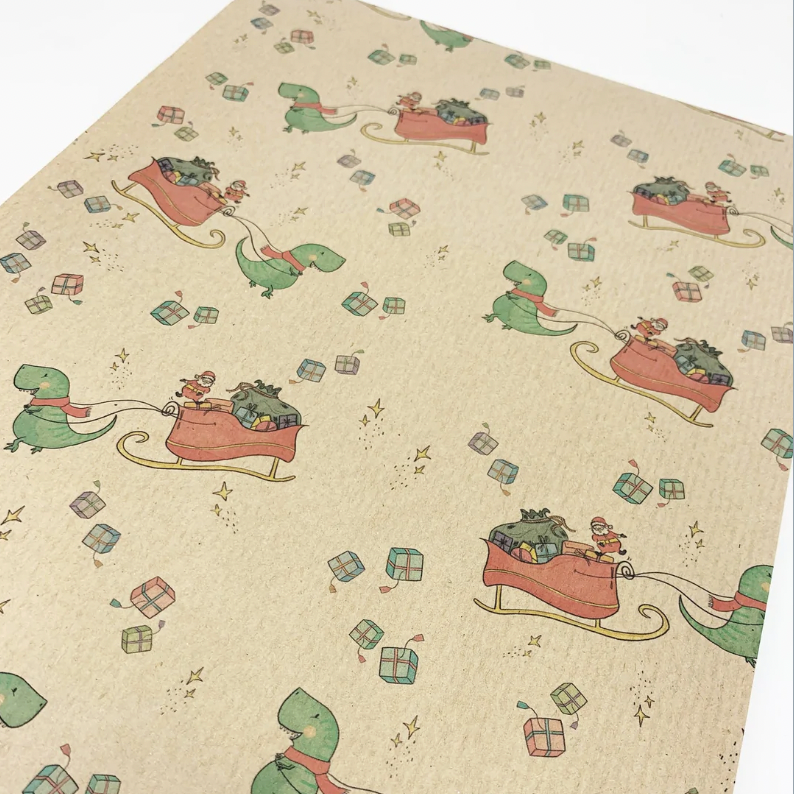 Recycled Wrapping Paper - Christmas Dinosaur - Refill Mill